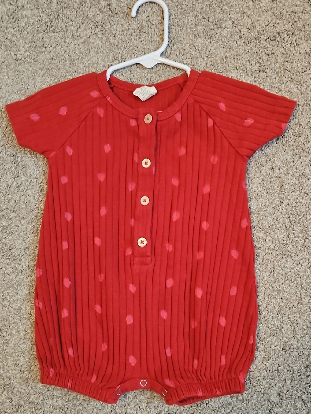 Kate Quinn Ribbed Strawberry Bubble Romper 6-12 Months